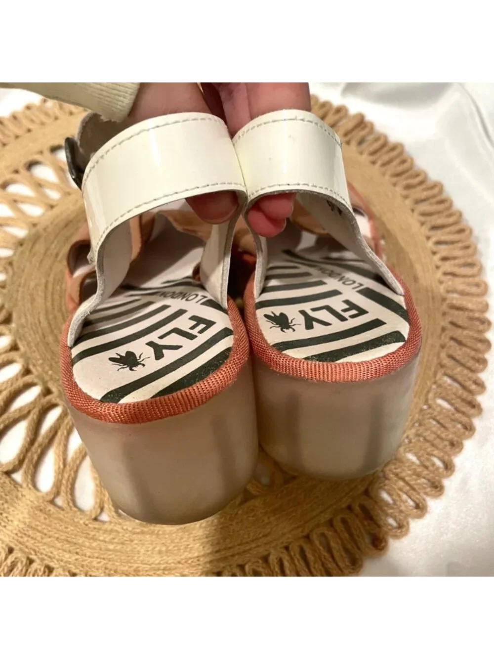 Fly London Bace Platform Wedge Sandal Pink White Leather Size EU 38 Artsy Chic